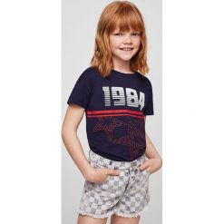 Mango Kids - Top dziecięcy Stardust 110-164 cm. Szare bluzki dziewczęce marki Mango Kids, z nadrukiem, z bawełny, z okrągłym kołnierzem. Za 49,90 zł.