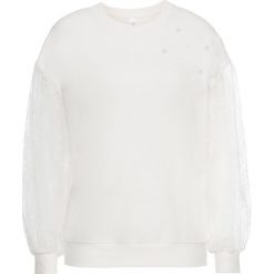 Bluzy damskie: Bluza z koronkowymi rękawami bonprix biel wełny