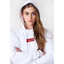 NA-KD Bluza z kapturem i logo NA-KD - White. Białe bluzy rozpinane damskie NA-KD, z długim rękawem, długie, z kapturem. Za 161,95 zł.