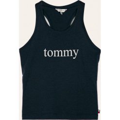 Tommy Hilfiger - Top dziecięcy 104-164 cm. Białe bluzki dziewczęce TOMMY HILFIGER, z nadrukiem, z bawełny, z okrągłym kołnierzem, bez rękawów, bez kaptura. Za 89,90 zł.