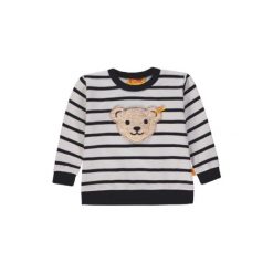 Steiff Boys Sweter, biały/czarny, w paski - Gr.Moda (6 - 24 miesięcy ). Białe bluzy niemowlęce marki Steiff, w paski, z elastanu, eleganckie, bez rękawów, bez kaptura. Za 169,00 zł.