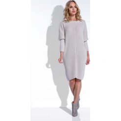 Beżowa Sukienka Sweter z Rękawem Kimono. Brązowe sukienki damskie marki Molly.pl, uniwersalny, bez wzorów, z dzianiny, z długim rękawem, długie, bez kaptura. Za 120,00 zł.