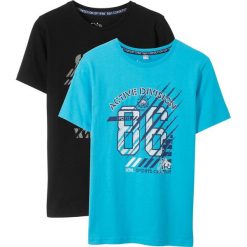 T-shirt (2 szt.) bonprix czarny + turkusowy. Czarne koszule chłopięce bonprix, z nadrukiem, bez kołnierzyka, bez rękawów. Za 39,98 zł.