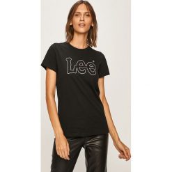Lee - T-shirt. Czarne bluzki damskie Lee, s, z nadrukiem, z bawełny, casualowe, z okrągłym kołnierzem. Za 99,90 zł.
