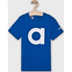 Adidas Performance - T-shirt dziecięcy 110-176 cm. Niebieskie t-shirty chłopięce marki adidas Performance, z nadrukiem, z bawełny, bez rękawów. Za 69,90 zł.