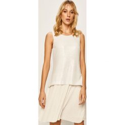 Trussardi Jeans - Sukienka. Fioletowe sukienki damskie Trussardi Jeans, na co dzień, bez wzorów, z poliesteru, z okrągłym kołnierzem, bez rękawów, mini, proste. Za 799,90 zł.