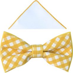 Żółta mucha w kratkę A345. Żółte muszki męskie Adam Collection - Krawaty i dodatki, na co dzień, w kratkę, z bawełny, eleganckie. Za 49,50 zł.
