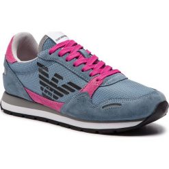 Sneakersy EMPORIO ARMANI - X3X058 XL481 N804 Jeans/Passion/Silver. Niebieskie półbuty damskie marki Emporio Armani, na co dzień, bez wzorów, z jeansu, bez obcasa, na płaskiej podeszwie, bez zapięcia. Za 719,00 zł.