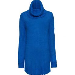 Długi sweter z dużym kołnierzem bonprix lazurowy niebieski. Niebieskie swetry damskie bonprix, bez wzorów, z długim rękawem, długie, bez kaptura. Za 32,99 zł.