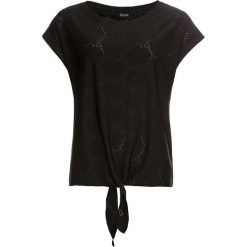 Shirt z ażurowym haftem bonprix czarny. Czarne koszulki damskie bonprix, z haftami, eleganckie, bez kołnierzyka, bez rękawów. Za 59,99 zł.