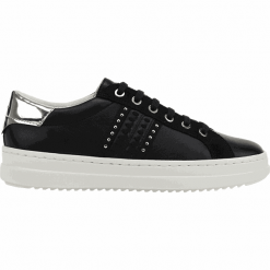 Geox Damskie tenisówki D Pontoise Black / Lt Gold D02FED-085BN-C9258 (rozmiar 39). Czarne trampki i tenisówki damskie Geox, bez wzorów, bez zapięcia. W wyprzedaży za 369,00 zł.