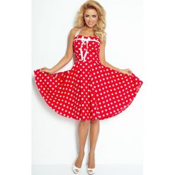 Sukienki: Rockabilly pin up sukienka – CZERWONA w białe kropki – TASIEMKA biała