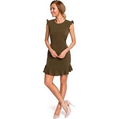 Khaki Prosta Sukienka Letnia z Falbankami. Czarne sukienki damskie Molly.pl, na co dzień, na lato, s, bez wzorów, z tkaniny, eleganckie, z falbankami, bez rękawów. Za 159,90 zł.