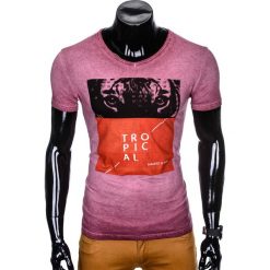 T-SHIRT MĘSKI Z NADRUKIEM S889 - BORDOWY. Czerwone t-shirty męskie z nadrukiem marki Ombre Clothing, m. Za 39,00 zł.