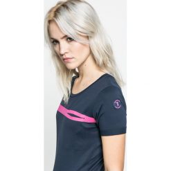 Trussardi - Top. Niebieskie topy damskie marki Trussardi, s, z nadrukiem, z elastanu, z okrągłym kołnierzem. W wyprzedaży za 159,90 zł.