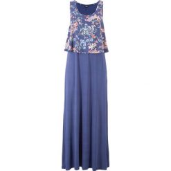 Sukienka shirtowa warstwowa bonprix indygo z górą w kwiaty. Niebieskie sukienki damskie bonprix, w kwiaty, bez kołnierzyka, bez rękawów. Za 149,99 zł.