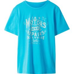 T-shirt bonprix błękit laguny z nadrukiem. Niebieskie koszule chłopięce bonprix, z nadrukiem, z okrągłym kołnierzem, bez rękawów. Za 19,99 zł.