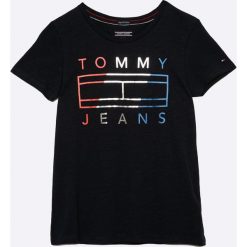 Tommy Hilfiger - Top dziecięcy 122-176 cm. Szare bluzki dziewczęce TOMMY HILFIGER, z nadrukiem, z bawełny, z okrągłym kołnierzem. W wyprzedaży za 99,90 zł.