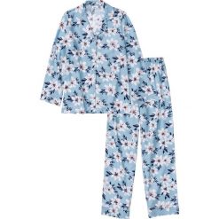Piżama flanelowa bonprix lodowy niebieski w kwiaty. Niebieskie piżamy damskie bonprix, z nadrukiem, bez rękawów. Za 99,99 zł.