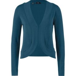 Bolerko dzianinowe, długi rękaw bonprix niebieskozielony. Niebieskie bolerka i narzutki damskie bonprix, z haftami, z dzianiny. Za 69,99 zł.