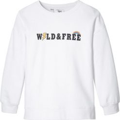 Bluza bonprix biały. Białe bluzy dziewczęce bonprix, z nadrukiem, z bawełny, bez rękawów, bez kaptura. Za 44,99 zł.