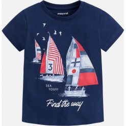 Mayoral - T-shirt dziecięcy 92-134 cm. Niebieskie t-shirty chłopięce marki Mayoral, z nadrukiem, z bawełny, z okrągłym kołnierzem. Za 64,90 zł.