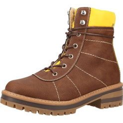 Botki w kolorze brązowym. Pomarańczowe botki damskie Tamaris, Caprice, Marco Tozzi, s.Oliver, z materiału, bez obcasa, na sznurówki. W wyprzedaży za 175,95 zł.