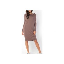 SUKIENKA NELLY | LUŹNA KLASYCZNA CAPPUCCINO. Brązowe sukienki balowe marki Meleksima, na co dzień, l, z materiału, z klasycznym kołnierzykiem, oversize. Za 125,30 zł.