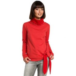 Czerwona Elegancka Bluza z Wysokim Kołnierzem. Czerwone bluzy damskie Molly.pl, s, bez wzorów, z długim rękawem, długie, bez kaptura. Za 124,90 zł.