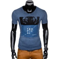 T-shirt męski z nadrukiem S889 - granatowy. Niebieskie t-shirty męskie Ombre Clothing, s, z nadrukiem, bez kołnierzyka. Za 16,99 zł.