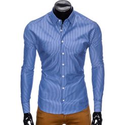KOSZULA MĘSKA ELEGANCKA Z DŁUGIM RĘKAWEM K428 - JASNOGRANATOWA. Niebieskie koszule męskie marki Ombre Clothing, m, z długim rękawem. Za 49,00 zł.