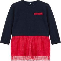 Sukienka w kolorze granatowo-czerwonym. Czerwone sukienki niemowlęce name it girls, z aplikacjami, z bawełny, bez rękawów. W wyprzedaży za 49,95 zł.