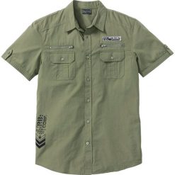 Koszula z krótkim rękawem Slim Fit bonprix oliwkowy. Zielone koszule męskie bonprix, m, z nadrukiem, bez kołnierzyka, z krótkim rękawem. Za 74,99 zł.