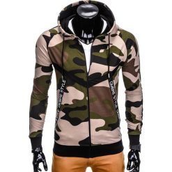 BLUZA MĘSKA ROZPINANA Z KAPTUREM B775 - KHAKI/MORO. Brązowe bluzy męskie rozpinane marki Ombre Clothing, m, moro, z bawełny, z kapturem. Za 69,00 zł.