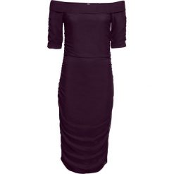 Sukienka z dekoltem "carmen" bonprix czarny bez. Fioletowe sukienki damskie bonprix, bez wzorów, bez kołnierzyka, bez rękawów, dopasowane. Za 54,99 zł.