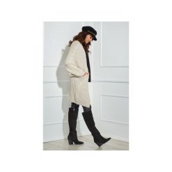 Długi sweter warkocz z kieszeniami. Szare swetry damskie Ooh la la, na zimę, l, bez wzorów, z jeansu, eleganckie, z długim rękawem, długie, bez kaptura. Za 249,00 zł.