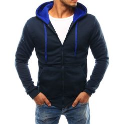 Bluzy męskie: Bluza męska z kapturem rozpinana granatowo-niebieska (bx2427)