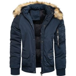 Kurtka męska z kapturem granatowa Recea. Kurtki męskie Recea, na zimę, xl, bez wzorów, z poliesteru, z kapturem. Za 199,99 zł.