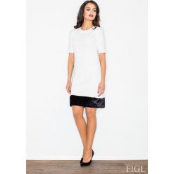 Ecru Elegancka Ołówkowa Sukienka z Futrzaną Wypustką. Szare sukienki damskie marki Molly.pl, do pracy, s, z aplikacjami, z tkaniny, eleganckie, bez kołnierzyka, z krótkim rękawem, krótkie, midi, ołówkowe. Za 136,90 zł.