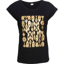 Top bonprix czarno-złoty z nadrukiem. Czarne topy damskie bonprix, z nadrukiem, z okrągłym kołnierzem. Za 24,99 zł.