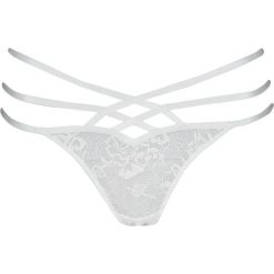 Stringi "Olivia" w kolorze białym. Białe stringi damskie Lascana & Co., w koronkowe wzory, z bawełny. W wyprzedaży za 29,95 zł.