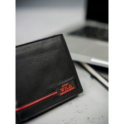 Portfel męski skórzany Always Wild N922-RB - CZARNY Z CZERWONYM. Czerwone portfele męskie ALWAYS WILD, bez wzorów. Za 39,99 zł.