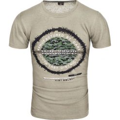 Koszulka męska t-shirt z nadrukiem beżowy Recea. Brązowe koszulki męskie Recea, xl, z nadrukiem, z bawełny, bez kołnierzyka. Za 19,99 zł.