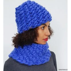 Komplet czapka komin z wełny merynosów, merino. Niebieskie czapki zimowe damskie marki WED'ZE, z materiału. Za 399,00 zł.