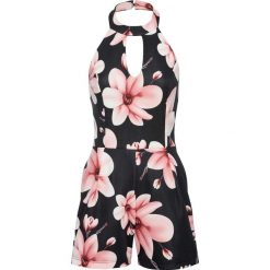 Kombinezon z dekoltem halter bonprix czarny z nadrukiem. Czarne kombinezony damskie bonprix, z nadrukiem, bez kołnierzyka, bez rękawów. Za 119,99 zł.