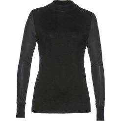 Sweter z szyfonowymi rękawami bonprix czarny. Czarne swetry damskie marki bonprix, bez wzorów, z szyfonu, bez rękawów, bez kaptura. Za 109,99 zł.