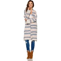 Beżowy Ciepły Wzorzysty Sweter Oversize bez Zapięcia. Brązowe swetry damskie marki Molly.pl, uniwersalny, bez wzorów, z dzianiny, klasyczne, z długim rękawem, długie, bez kaptura. Za 148,90 zł.