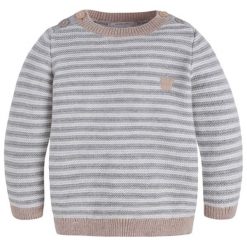 Sweter w kolorze szaro-białym. Szare swetry niemowlęce Mayoral, w paski. W wyprzedaży za 64,95 zł.