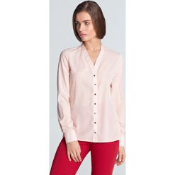 Bluzka koszulowa z długim rękawem różowa - 36. Różowe bluzki damskie e-margeritka.pl, na wiosnę, xl, bez wzorów, z poliesteru, eleganckie, z długim rękawem, długie, bez kaptura. Za 128,99 zł.