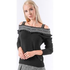 Czarny sweter damski off-shoulder - Czarny. Czarne swetry damskie Patrizia Pepe, s, w paski, z wełny, bez rękawów, bez kaptura. Za 491,60 zł.